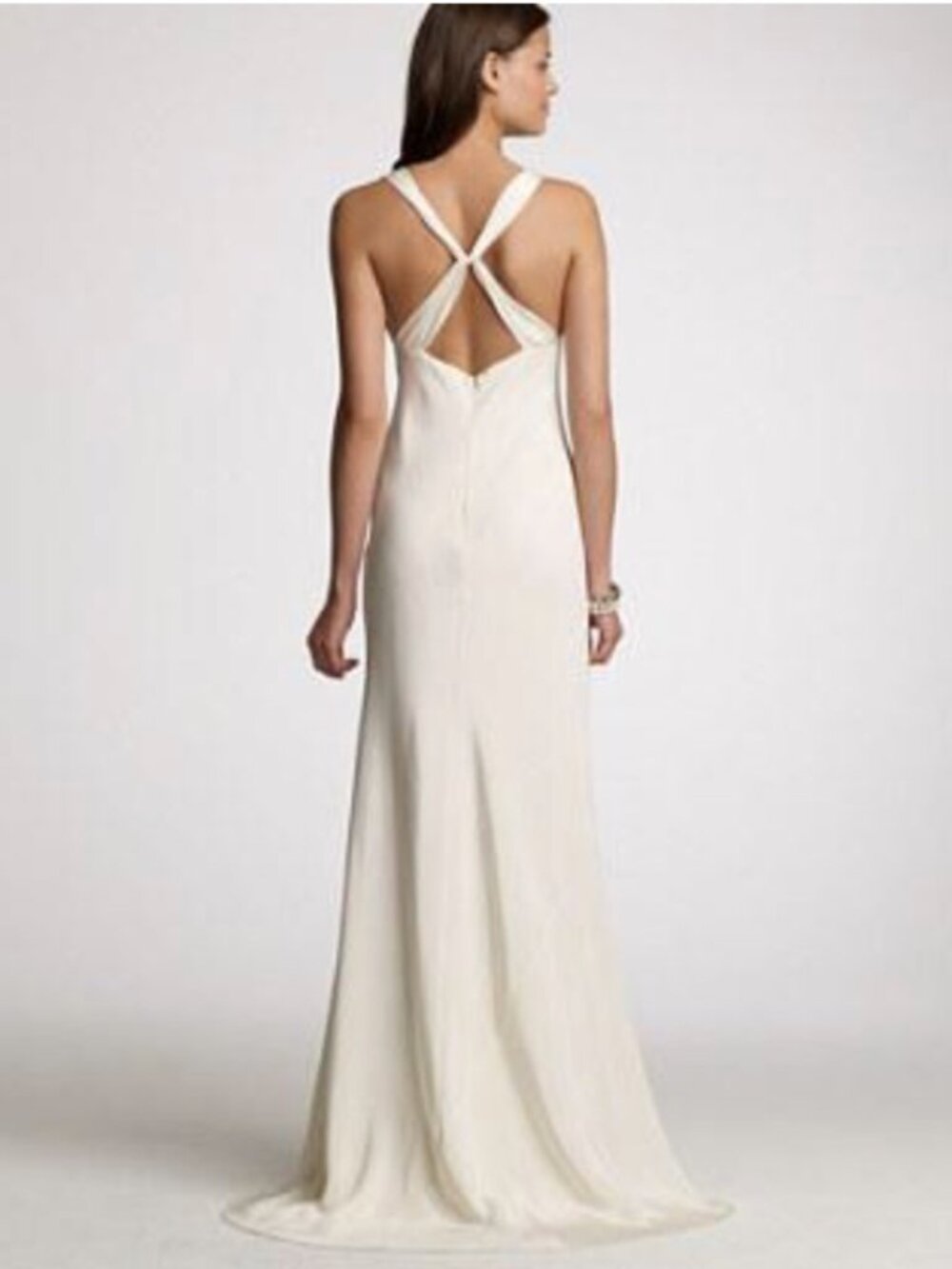J. Crew Ivory V-Neck 100% Silk Dress w/ Cross Loop Back for Wedding or Occasion - Picture 2 of 13